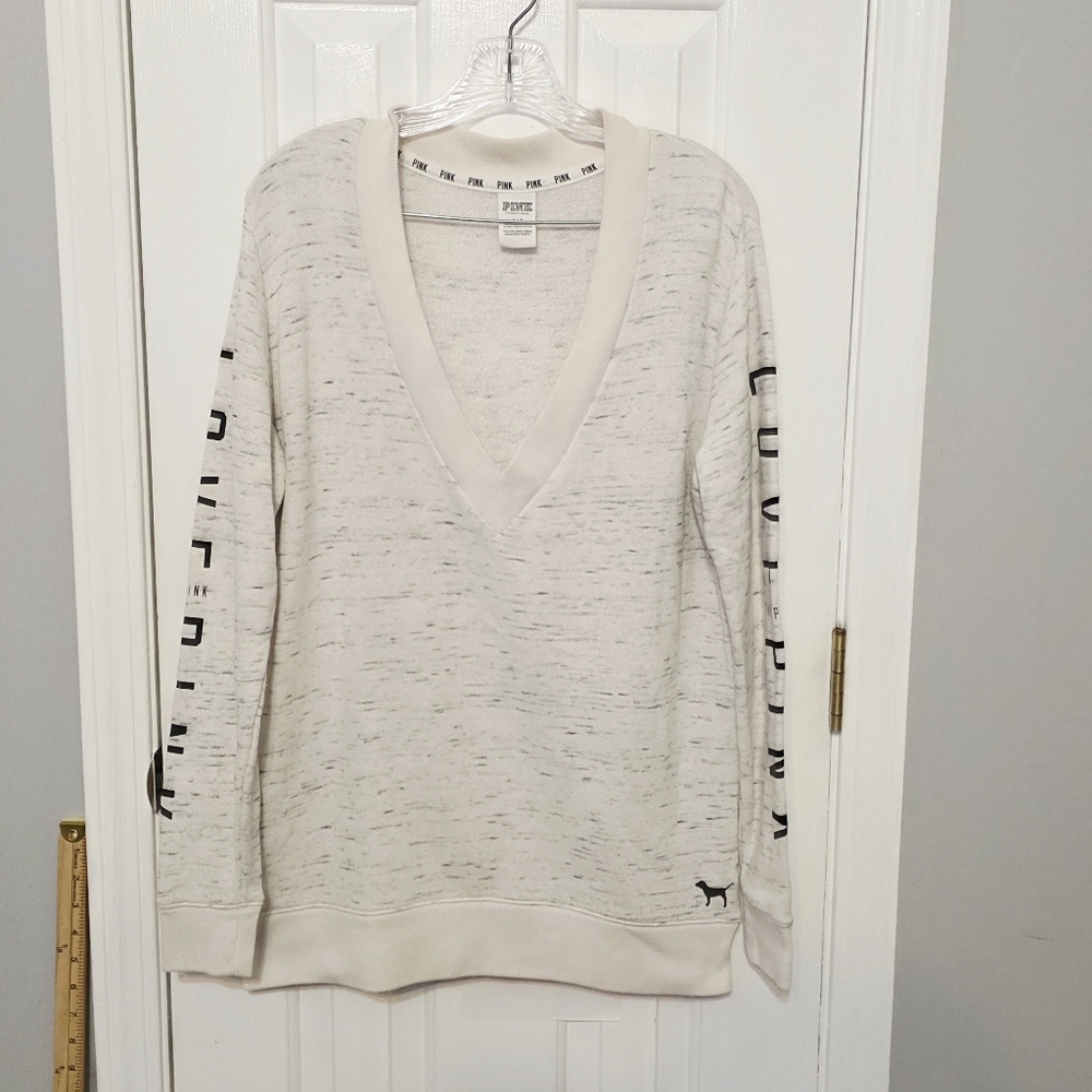 PINK Victoria's Secret Cream Marled V-Neck Sweater - Size Small